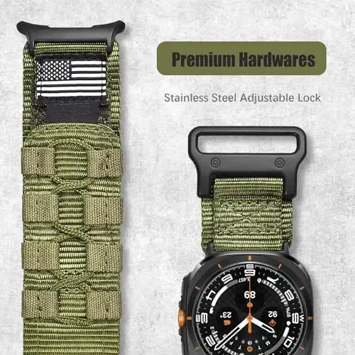 MOFREE Samsung Galaxy Watch Ultra 47mm/Ultra 2 (2024/2025) tasmalariga mos keladi, mustahkam neylon to'quv halqali sport sozlanishi tasma Samsung Galaxy Watch Ultra erkaklar uchun armiya-yashil bilaguzukni almashtirish - 3