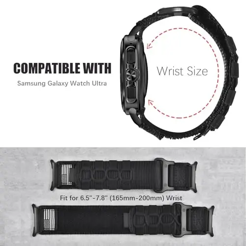 MOFREE Samsung Galaxy Watch Ultra 47mm/Ultra 2 (2024/2025) Uyumlu Kordonlar, Sağlam Naylon Dokuma Döngülü Spor Ayarlanabilir Kayış Değiştirme Bilekliği, Erkekler için Samsung Galaxy Watch 7 Ultra Kordon 47 mm Siyah - 4