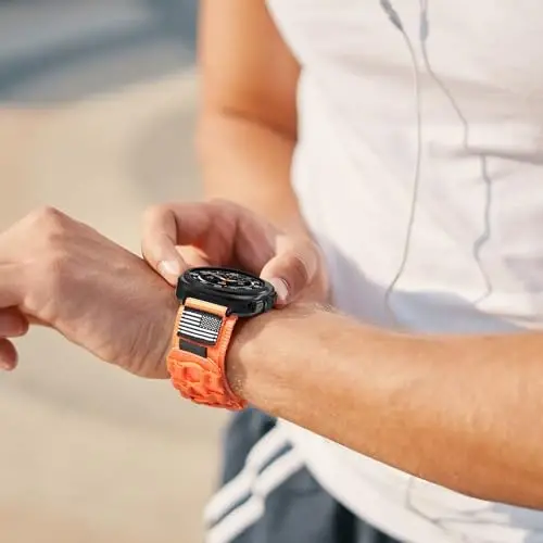 MOFREE Samsung Galaxy Watch Ultra 47mm/Ultra 2 (2024/2025) Uyumlu Kordonlar, Sağlam Naylon Dokuma Halkalı Spor Ayarlanabilir Kayış Değiştirme Bilekliği, Erkekler için Samsung Galaxy Watch Ultra Kordonları Turuncu - 6