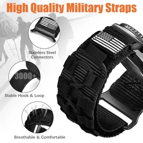 MOFREE Compatible with Samsung Galaxy Watch 8 Classic 46mm/Galaxy Watch 8 40mm 44mm,Rugged Nylon Woven Loop Sport Adjustable Strap Replacement Wristband for Samsung Galaxy Watch 8 Bands for Men Black - 6