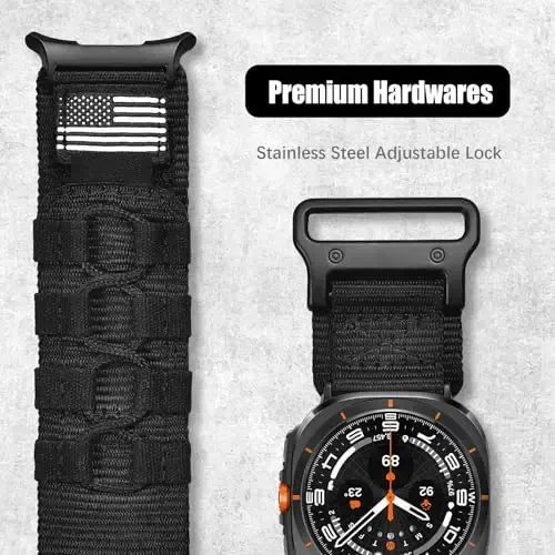 MOFREE совместим с Samsung Galaxy Watch Ultra 47mm/Ultra 2 (2024/2025) Bands, прочный нейлоновый плетеный спортивный регулируемый ремешок на запястье для Samsung Galaxy Watch 7 Ultra Band 47 mm для мужчин, черный - 3