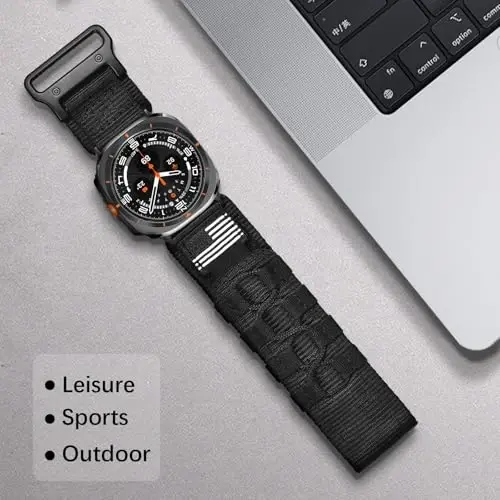 MOFREE совместим с Samsung Galaxy Watch Ultra 47mm/Ultra 2 (2024/2025) Bands, прочный нейлоновый плетеный спортивный регулируемый ремешок на запястье для Samsung Galaxy Watch 7 Ultra Band 47 mm для мужчин, черный - 5