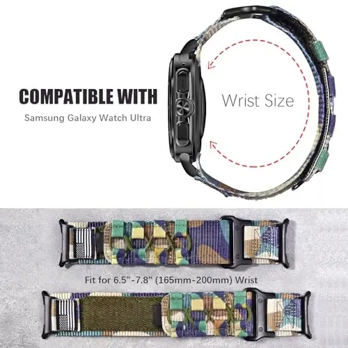 MOFREE Совместим с Samsung Galaxy Watch Ultra 47mm/Ultra 2 (2024/2025) Bands, прочный нейлоновый плетеный спортивный регулируемый ремешок на запястье для Samsung Galaxy Watch Ultra Bands для мужчин - 4