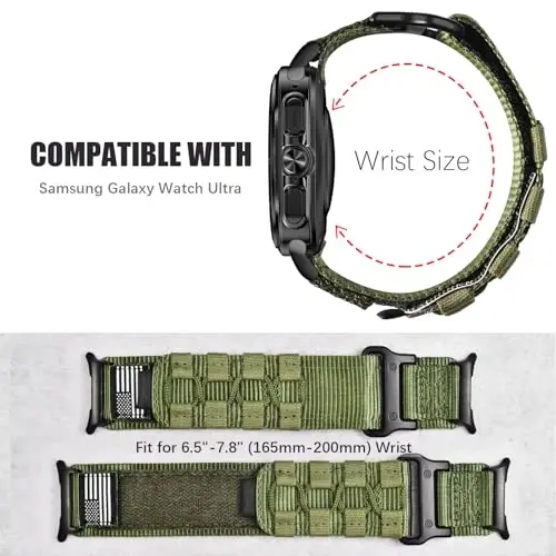 MOFREE Совместимый с Samsung Galaxy Watch Ultra 47mm/Ultra 2 (2024/2025) ремешками, прочный нейлоновый плетеный спортивный регулируемый ремешок на запястье для Samsung Galaxy Watch Ultra ремешки для мужчин, армейский зеленый - 4