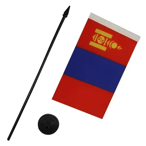 Mongolia Table Flag 4'' x 6'' - Mongolian Desk Flag 15 x 10 cm. - Black plastic stick and base - AZ FLAG - 3