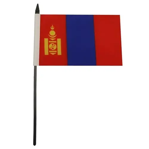 Mongolia Table Flag 4'' x 6'' - Mongolian Desk Flag 15 x 10 cm. - Black plastic stick and base - AZ FLAG - 1