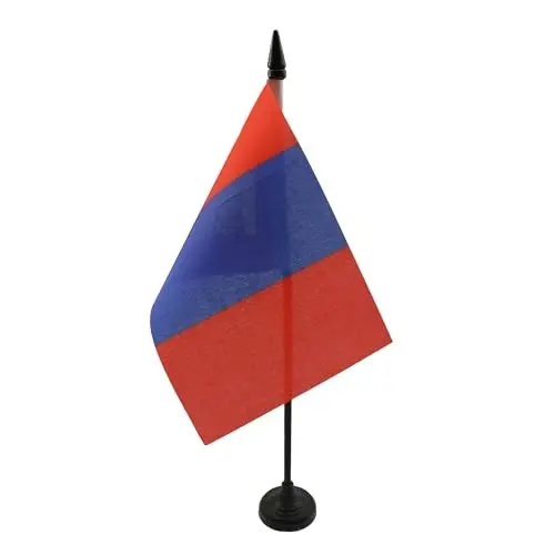 Mongolia Table Flag 4'' x 6'' - Mongolian Desk Flag 15 x 10 cm. - Black plastic stick and base - AZ FLAG - 2