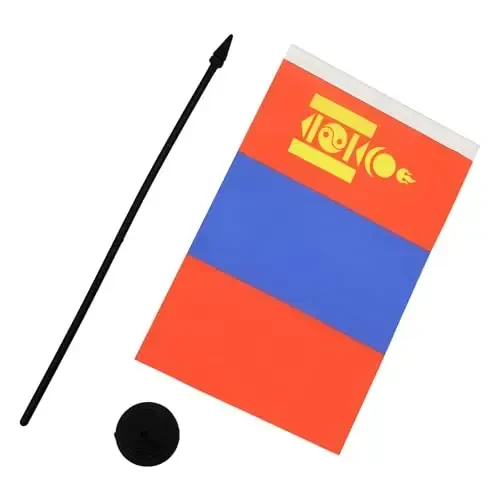 AZ FLAG Mongolia Table Flag 5'' x 8'' - Mongolian Desk Flag 21 x 14 cm. - Black plastic stick and base - 3