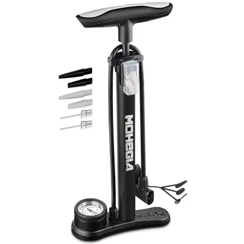 MOHEGIA Bike Floor Pump with Gauge: Air Bicycle Pump with High Pressure 160 PSI,Fits Schrader and Presta Valve -Inflator with Ball Pump Needles for MTB Road Bike, Ball, Balloon, Inflatables - 1