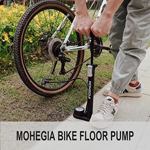 MOHEGIA Bike Floor Pump with Gauge: Air Bicycle Pump with High Pressure 160 PSI,Fits Schrader and Presta Valve -Inflator with Ball Pump Needles for MTB Road Bike, Ball, Balloon, Inflatables - MOHEGIA (1)
