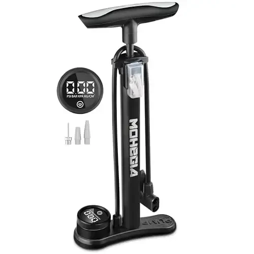 MOHEGIA Bike Floor Pump with Gauge: Air Bicycle Pump with High Pressure 160 PSI,Fits Schrader and Presta Valve -Inflator with Ball Pump Needles for MTB Road Bike, Ball, Balloon, Inflatables - 1