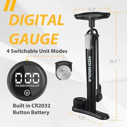 MOHEGIA Bike Floor Pump with Gauge: Air Bicycle Pump with High Pressure 160 PSI,Fits Schrader and Presta Valve -Inflator with Ball Pump Needles for MTB Road Bike, Ball, Balloon, Inflatables - 4