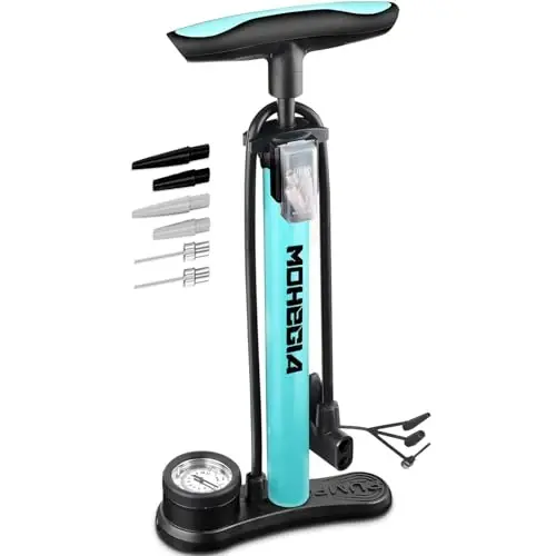 MOHEGIA Bike Floor Pump with Gauge: Air Bicycle Pump with High Pressure 160 PSI,Fits Schrader and Presta Valve -Inflator with Ball Pump Needles for MTB Road Bike, Ball, Balloon, Inflatables 
