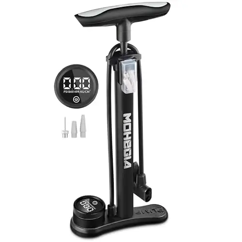 MOHEGIA Bike Floor Pump with Gauge: Air Bicycle Pump with High Pressure 160 PSI,Fits Schrader and Presta Valve -Inflator with Ball Pump Needles for MTB Road Bike, Ball, Balloon, Inflatables 