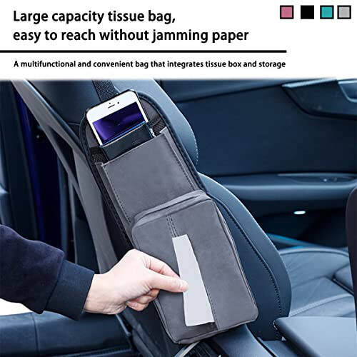 Moioee Car Seat Side Organizer, Multi-Pockets Vehicle Storage Hanging Bag, Multifunctional Mobile Phones Tissues Holder, Automotive Interior Stuff Pouch Bag Universal for SUV Truck Pickup (Black) - 4