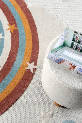 Моющийся Детский Ковер для Детской Комнаты с Радужным Узором, Пятноустойчивый, Антибактериальный, Антиаллергенный AYAZ 10-KREM 1 - ELIZ HOME (1)