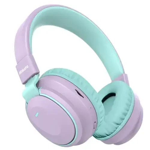 Mokata Kids Headphones Bluetooth 5.3 Wireless 60H Play Time Volume Limited 85/110dB Over Ear Foldable Headset with Cable Aux Mic for iPad Notebook Boy Girl Travel School Tablet Light Purple 