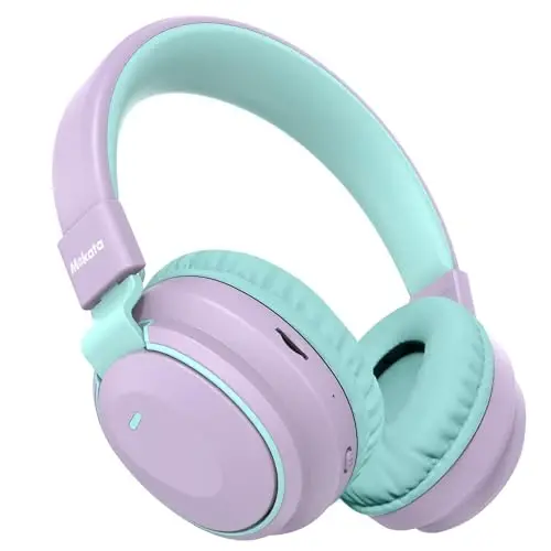 Mokata Kids Headphones Bluetooth 5.3 Wireless 60H Play Time Volume Limited 85/110dB Over Ear Foldable Headset with Cable Aux Mic for iPad Notebook Boy Girl Travel School Tablet Light Purple - MOKATA