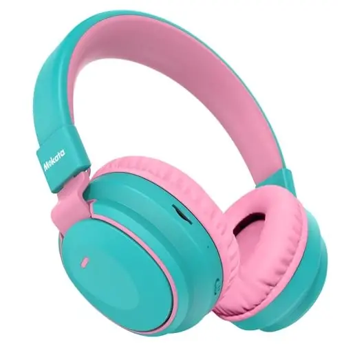 Mokata Kids Headphones Bluetooth 5.3 Wireless 60H Play Time Volume Limited 85/110dB Over Ear Foldable Headset with Cable Aux Mic for iPad Notebook Boy Girl Travel School Tablet Cyan 