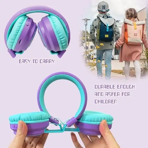 Mokata Kids Headphones Bluetooth 5.3 Wireless Lightweight Fast Charging 68 Hours Play Time Volume Limited 85/94dB Over Ear Foldable with Built-in Mic for Toddler Boy Girl Tablet Pad Purple - 4