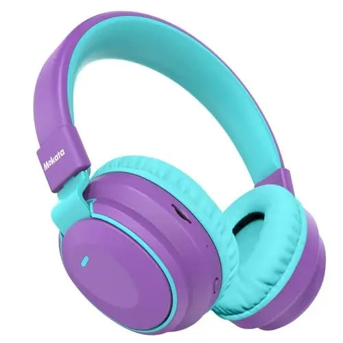 Mokata Kids Headphones Bluetooth 5.3 Wireless 60H Play Time Volume Limited 85/110dB Over Ear Foldable Headset with Cable Aux Mic for iPad Notebook Boy Girl Travel School Tablet Purple 