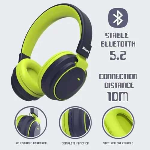 Mokata Kids Headphones Bluetooth 5.3 Wireless 60H Play Time Volume Limited 85/110dB Over Ear Foldable Headset with Cable Aux Mic for iPad Notebook Boy Girl Travel School Tablet Deep Blue - 6