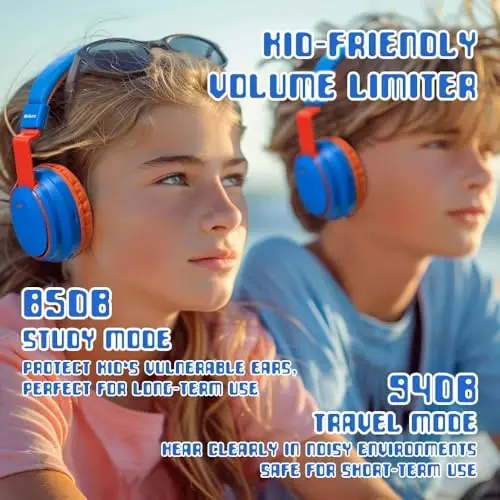 Mokata Kids Headphones Bluetooth 5.3 Wireless Lightweight Fast Charging 68 Hours Play Time Volume Limited 85/94dB Over Ear Foldable with Built-in Mic for Toddler Boy Girl Tablet Pad Blue - 2
