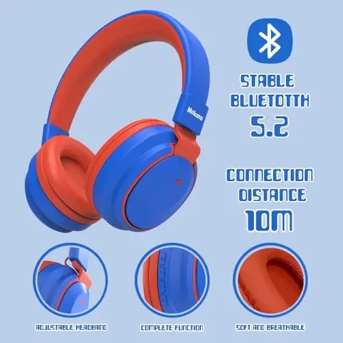 Mokata Kids Headphones Bluetooth 5.3 Wireless Lightweight Fast Charging 68 Hours Play Time Volume Limited 85/94dB Over Ear Foldable with Built-in Mic for Toddler Boy Girl Tablet Pad Blue - 3