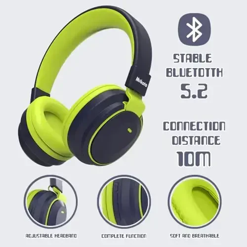 Mokata Kids Headphones Bluetooth 5.3 Wireless 60H Play Time Volume Limited 85/110dB Over Ear Foldable Headset with Cable Aux Mic for iPad Notebook Boy Girl Travel School Tablet Deep Blue - 6