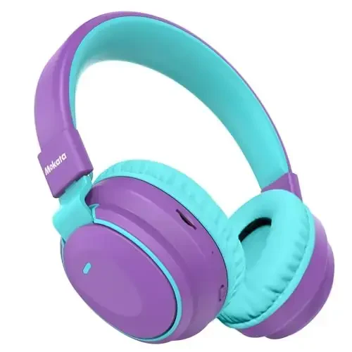 Mokata Kids Headphones Bluetooth 5.3 Wireless 60H Play Time Volume Limited 85/110dB Over Ear Foldable Headset with Cable Aux Mic for iPad Notebook Boy Girl Travel School Tablet Purple - 1