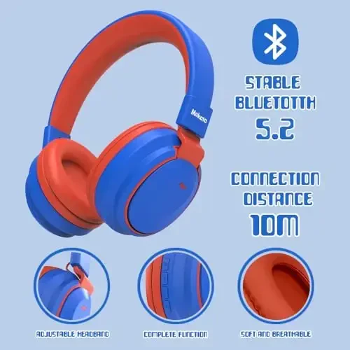 Mokata Kids Headphones Bluetooth 5.3 Wireless Lightweight Fast Charging 68 Hours Play Time Volume Limited 85/94dB Over Ear Foldable with Built-in Mic for Toddler Boy Girl Tablet Pad Blue - 3