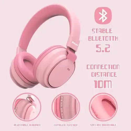 Mokata Kids Headphones Bluetooth 5.3 Wireless Lightweight Fast Charging 68 Hours Play Time Volume Limited 85/94dB Over Ear Foldable with Built-in Mic for Toddler Boy Girl Tablet Pad Pink - 6
