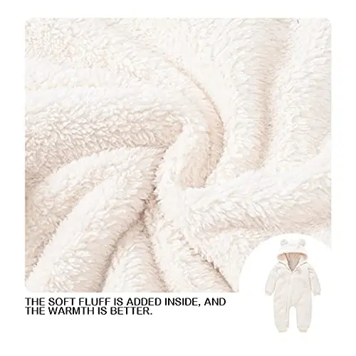 Mokitoni Baby Fleece Jumpsuits Infant Bear Ear Snowsuit Newborn Hooded Romper Warm Coat - 6