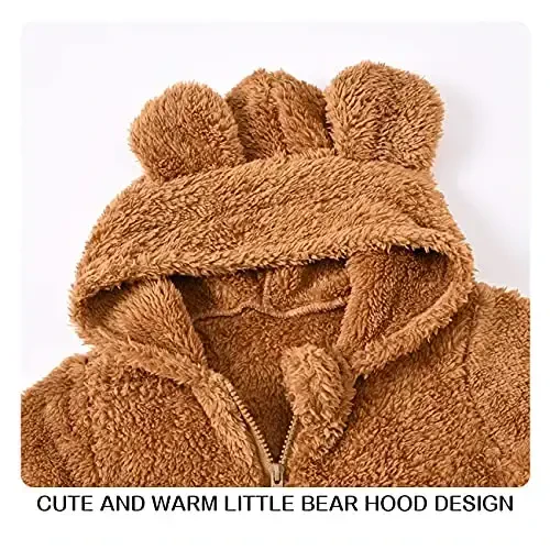 Mokitoni Baby Fleece Jumpsuits Infant Bear Ear Snowsuit Newborn Hooded Romper Warm Coat - 4