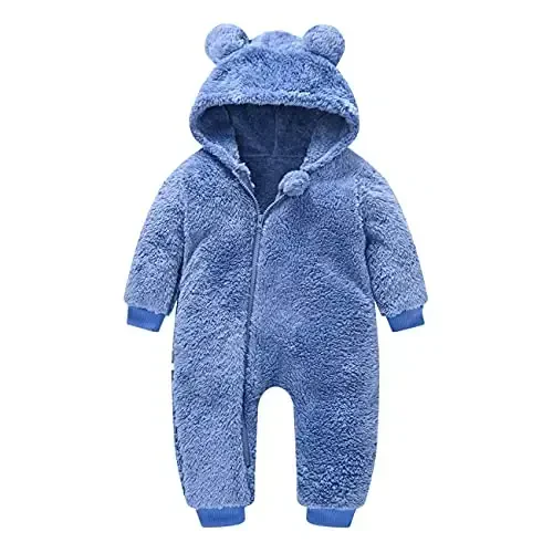 Mokitoni Baby Fleece Jumpsuits Infant Bear Ear Snowsuit Newborn Hooded Romper Warm Coat - MODAZONE