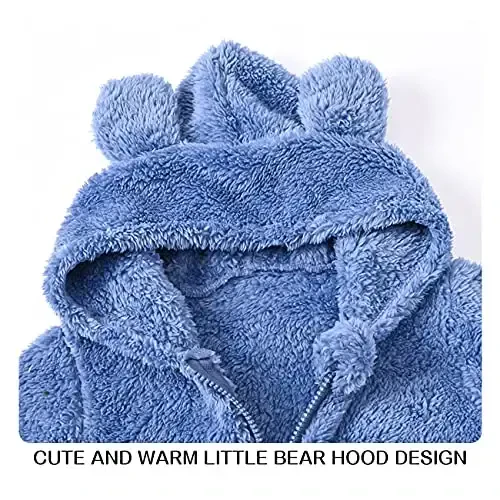 Mokitoni Baby Fleece Jumpsuits Infant Bear Ear Snowsuit Newborn Hooded Romper Warm Coat - 4