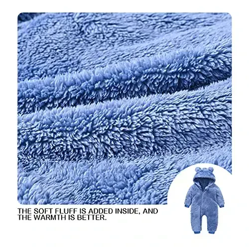 Mokitoni Baby Fleece Jumpsuits Infant Bear Ear Snowsuit Newborn Hooded Romper Warm Coat - 6