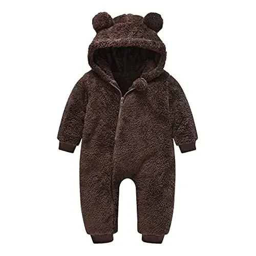 Mokitoni Baby Fleece Jumpsuits Infant Bear Ear Snowsuit Newborn Hooded Romper Warm Coat - Modazone