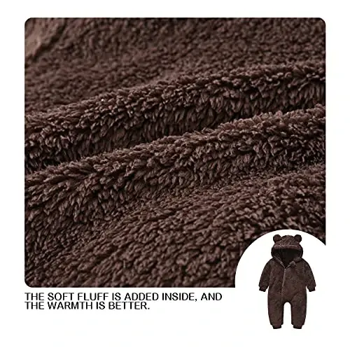 Mokitoni Baby Fleece Jumpsuits Infant Bear Ear Snowsuit Newborn Hooded Romper Warm Coat - 6