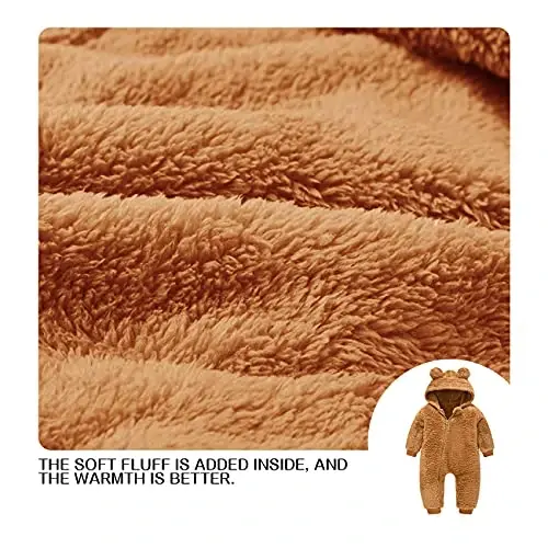 Mokitoni Baby Fleece Jumpsuits Infant Bear Ear Snowsuit Newborn Hooded Romper Warm Coat - 6