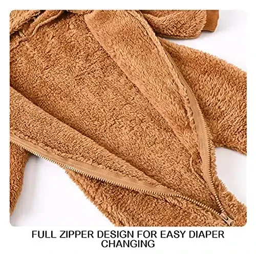 Mokitoni Baby Fleece Jumpsuits Infant Bear Ear Snowsuit Newborn Hooded Romper Warm Coat - 5