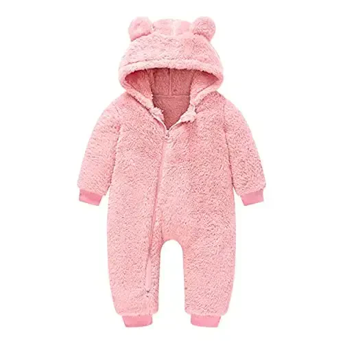 Mokitoni Baby Fleece Jumpsuits Infant Bear Ear Snowsuit Newborn Hooded Romper Warm Coat - Modazone
