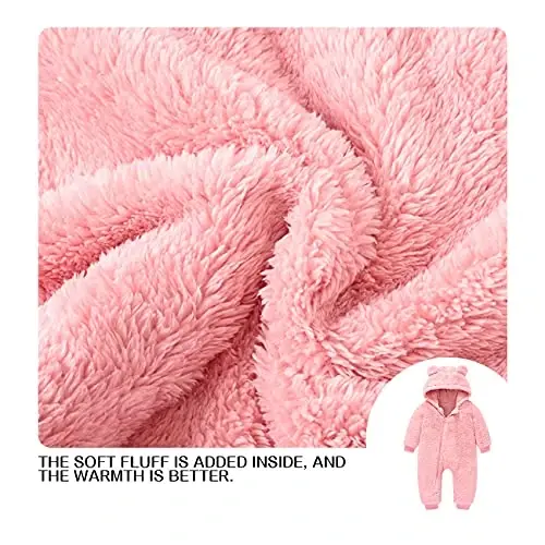 Mokitoni Baby Fleece Jumpsuits Infant Bear Ear Snowsuit Newborn Hooded Romper Warm Coat - 6