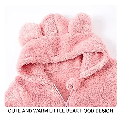 Mokitoni Baby Fleece Jumpsuits Infant Bear Ear Snowsuit Newborn Hooded Romper Warm Coat - 4