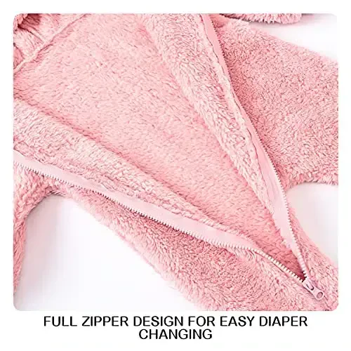 Mokitoni Baby Fleece Jumpsuits Infant Bear Ear Snowsuit Newborn Hooded Romper Warm Coat - 5