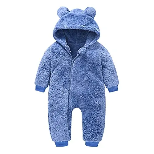 Mokitoni Bebek Polar Tulumlar Bebek Ayı Kulaklı Kar Tulumu Yenidoğan Kapşonlu Tulum Sıcak Mont 