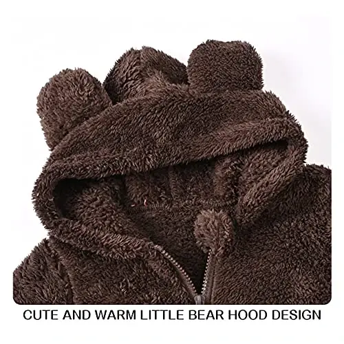 Mokitoni Baby Fleece Jumpsuits Infant Bear Ear Snowsuit Newborn Hooded Romper Warm Coat - 4