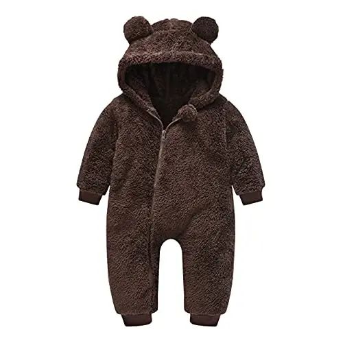 Mokitoni Bebek Polar Tulumlar Bebek Ayı Kulaklı Kar Tulumu Yenidoğan Kapşonlu Tulum Sıcak Mont 
