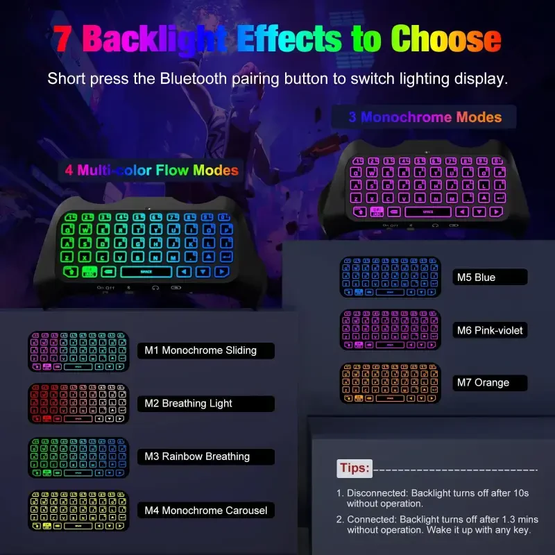 MoKo RGB Backlight Keyboard Compatible with PS5 Controller Accessories,Bluetooth Wireless Mini Gamepad Chatpad Compatible with Playstation5 with Upgraded Built-in Speaker & 3.5mm Audio Jack- - Modazone