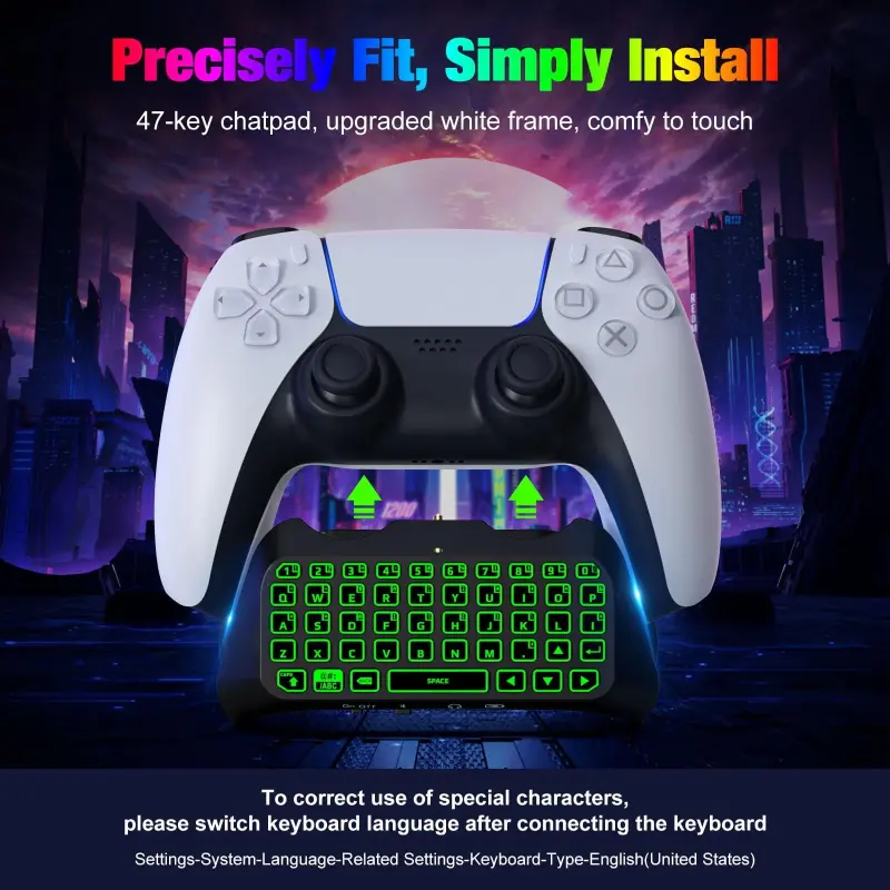 MoKo RGB Backlight Keyboard Compatible with PS5 Controller Accessories,Bluetooth Wireless Mini Gamepad Chatpad Compatible with Playstation5 with Upgraded Built-in Speaker & 3.5mm Audio Jack- - 4